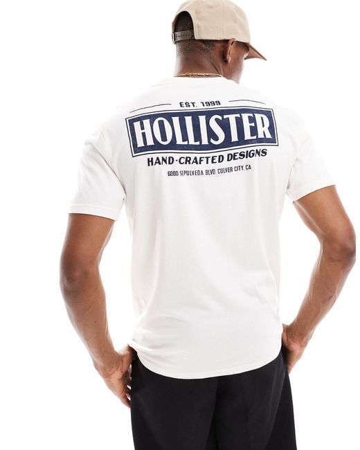 T-shirt crema con stampa sul retro di Hollister in White da Uomo