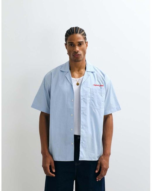 Jack & Jones White Poplin Stripe Shirt With Pocket Embroidery for men