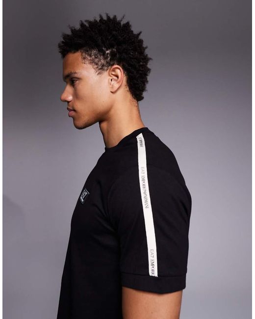 EA7 Black Armani Tape Logo T-shirt for men