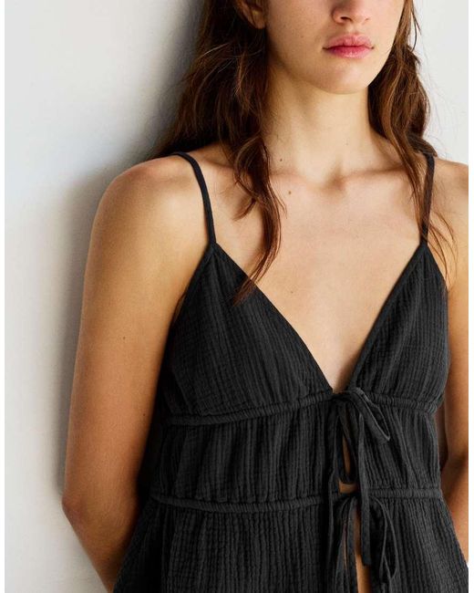 Pull&Bear Black Textured Strappy Top