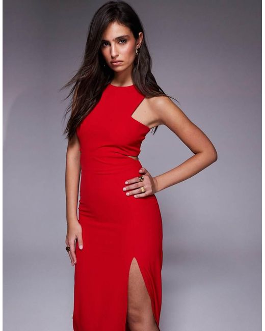 Vesper Red High Neck Maxi Dress With Cut-Outs