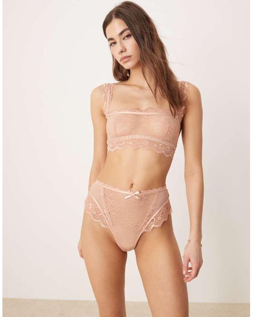 ASOS Natural Ivy All Over Lace High Waist Brazilian Brief