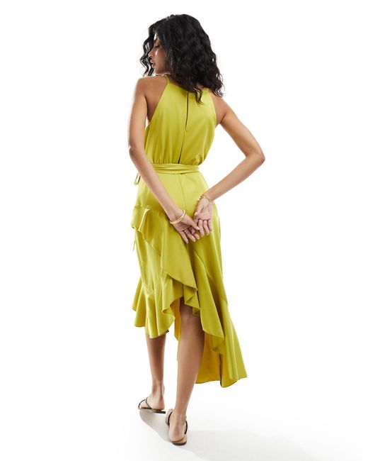 Style Cheat Yellow Halterneck Cami Midi Dress With Tie Waist