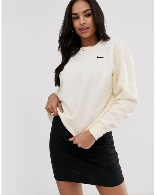 nike mini swoosh oversized boxy sweatshirt in off white