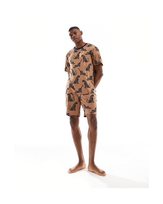 Pijama corto con estampado Chelsea Peers de hombre de color Brown