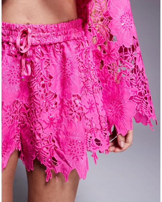 Short d'ensemble ajouré à sequins River Island en coloris Pink