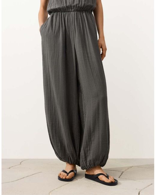 Oysho Natural 100% Cotton Long Jumpsuit