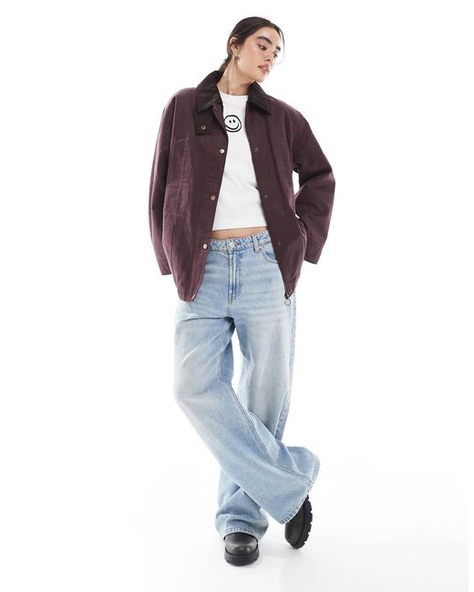 ASOS Purple Waxed Cinched Waist Jacket With Contrast Collar