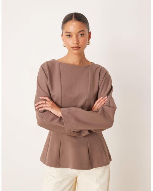 ASOS Brown Seam Detail Waisted Long Sleeve Tee