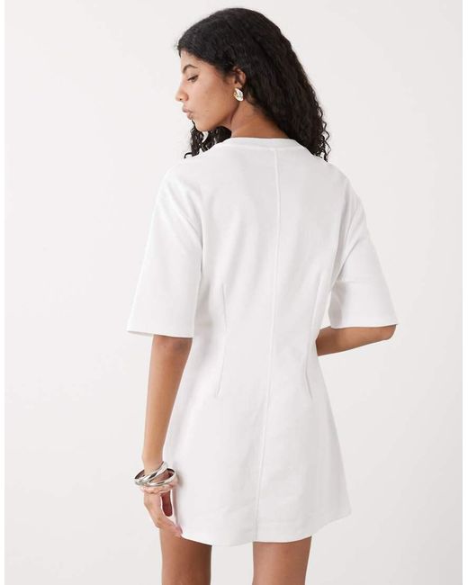 Monki White Structured Cinched Waist T-shirt Mini Dress