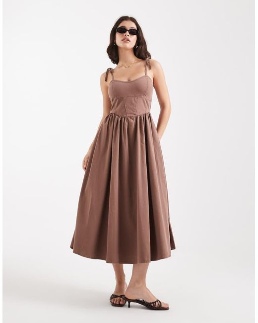 ASOS Brown Denim Ballerina Midi Dress