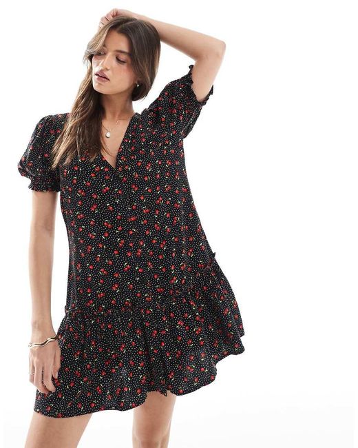 Miss Selfridge Black Printed Spun Smock Dress