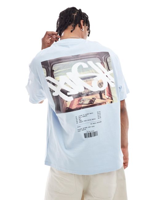Bershka Blue Back Printed Window T-shirt for men