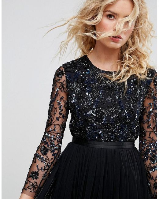 Black long sleeve embellished dress outlet