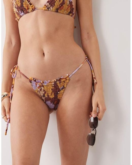 ASOS Natural May Shirred Tie Side Bikini Bottom