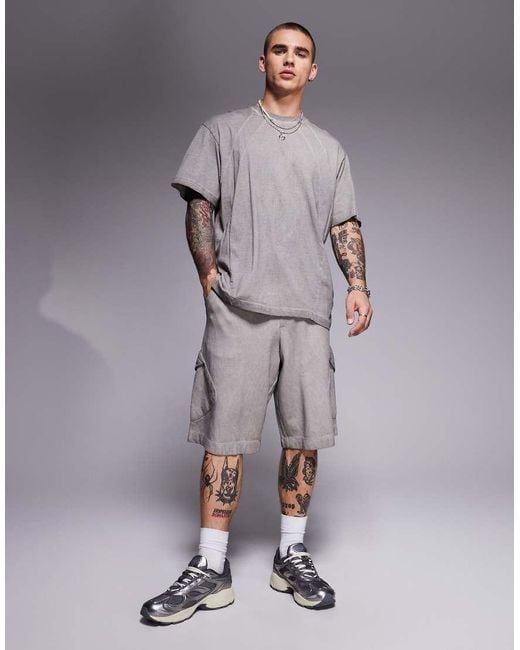Bershka Gray Distressed Co-ord T-shirt for men