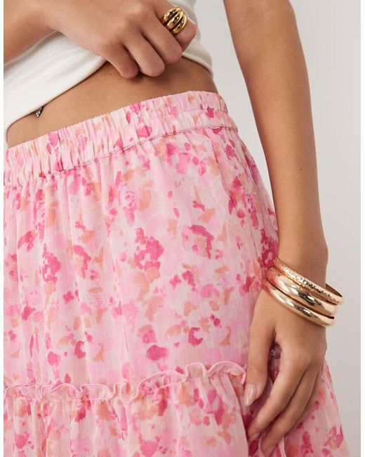 Vila Pink Tiered Flippy Mini Skirt