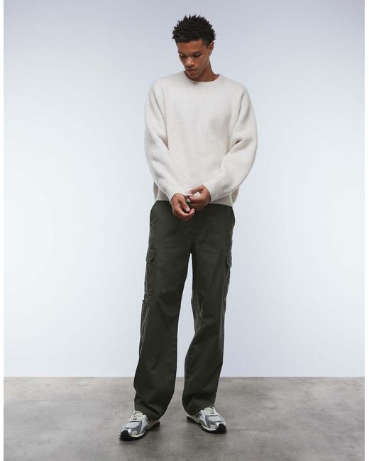 ASOS Natural Super Oversized Boxy Fit Knitted Fisherman Rib Jumper for men