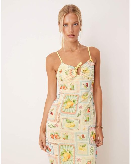 ASOS Natural Mesh Cami Drawstring Front Midi Dress