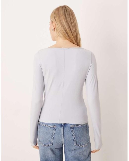Mango White Cotton Rich Boat Neck Long Sleeve Top