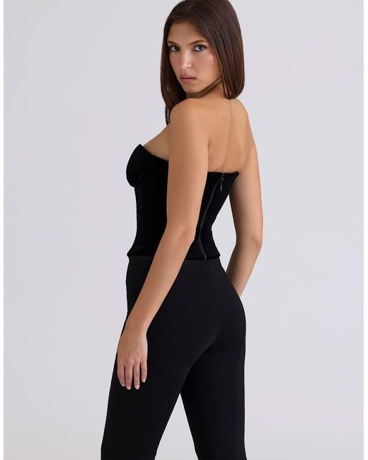 House Of Cb Black Vienne Velvet Deep Plunge Corset Top