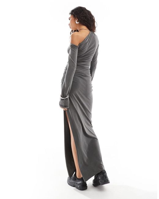 Weekday Black Erin Drape Maxi Dress With Long Fluted Sleeves