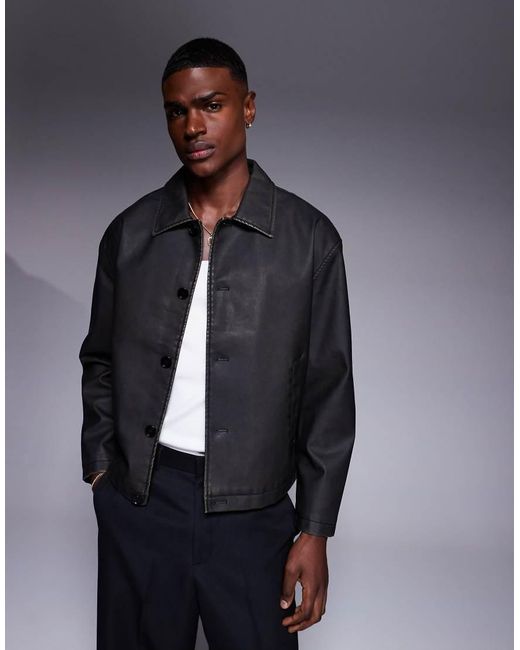 Chaqueta Harrington Lavado De Corte Cuadrado De Cuero Sintético De ASOS de hombre de color Blue