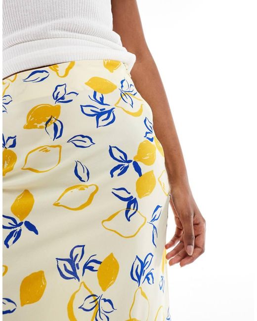Wednesday's Girl Metallic Lemon Print Bias Cut Midaxi Skirt