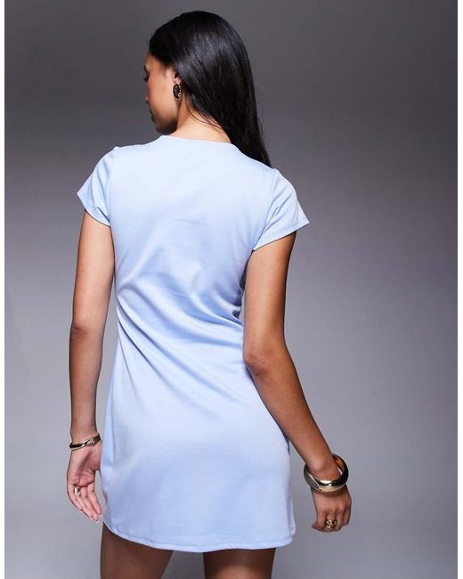 ASOS Mini Jurk Met Korte Mouwen, Siernaden En Knoopdetail in het Blue