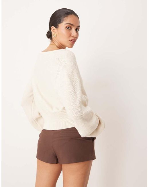 Y.A.S Natural Balloon Sleeve Knitted Cardigan With Button Details