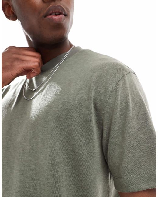 T-shirt décontracté en tissu façon lin - olive cendré ASOS pour homme en coloris Gray