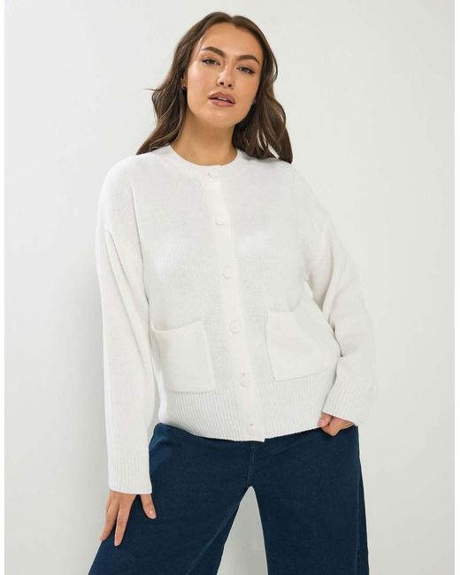Yours Clothing White Knitted Bomber Cardigan