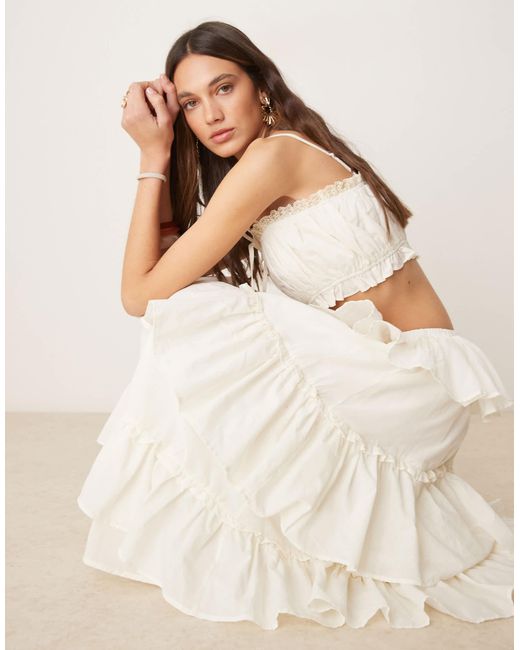 ASOS Natural Cotton Ruffle Prairie Maxi Skirt