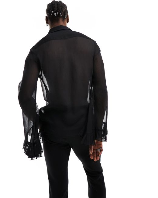 Chemise en mousseline à manches travaillées ASOS pour homme en coloris Black