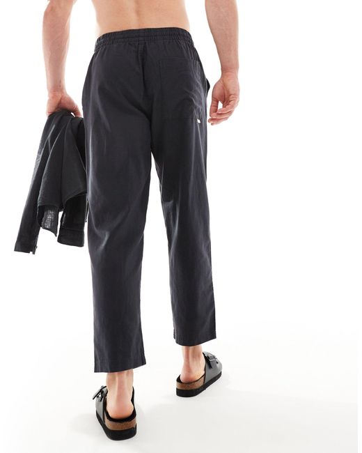 Pantalon large aspect lin Pull&Bear pour homme en coloris Black