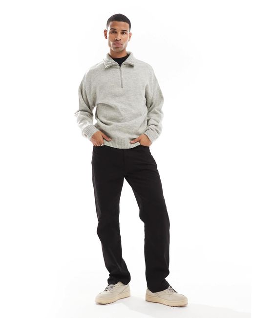 Pull oversize en maille duveteuse à col zippé Jack & Jones pour homme en coloris Gray