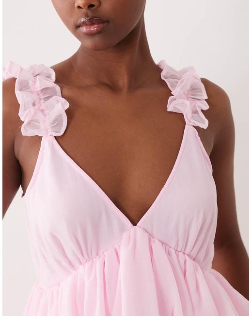 Vila Pink Ruffle Strap Chiffon Maxi Dress
