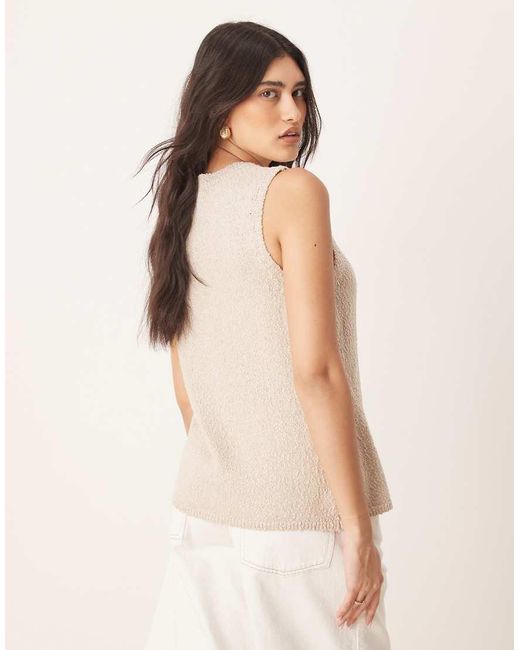 ASOS Natural Knitted Crew Neck Longline Textured Waistcoat