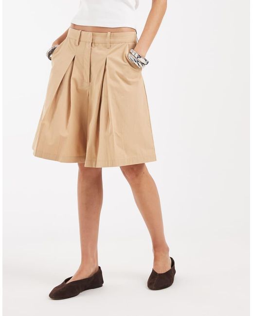 Aware Natural Deep Pleat Front Longline Shorts