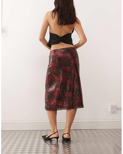 Reclaimed (vintage) Multicolor Sequin Midi Skirt With Lace Hem