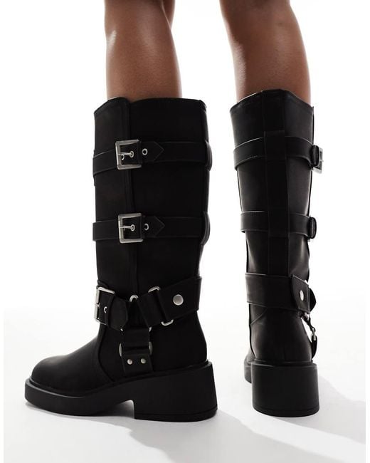 ASOS Black Captain Multi-buckle Biker Knee Boots