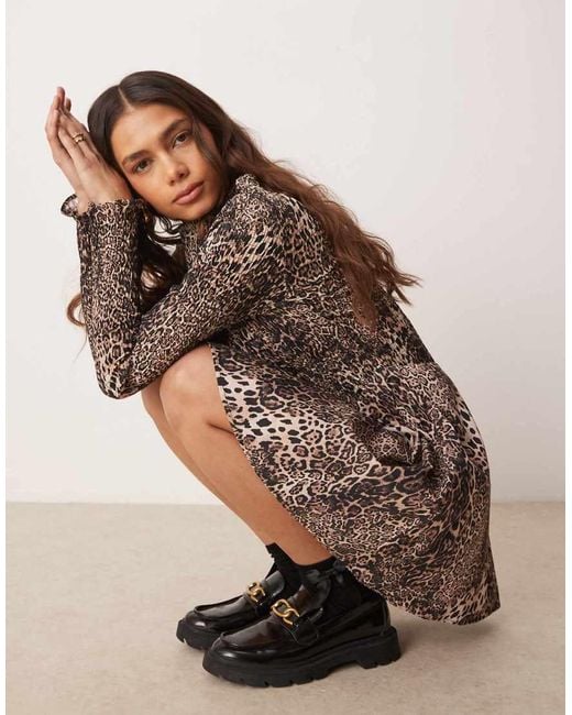 ASOS Brown Poplin Shirred Top Mini Dress