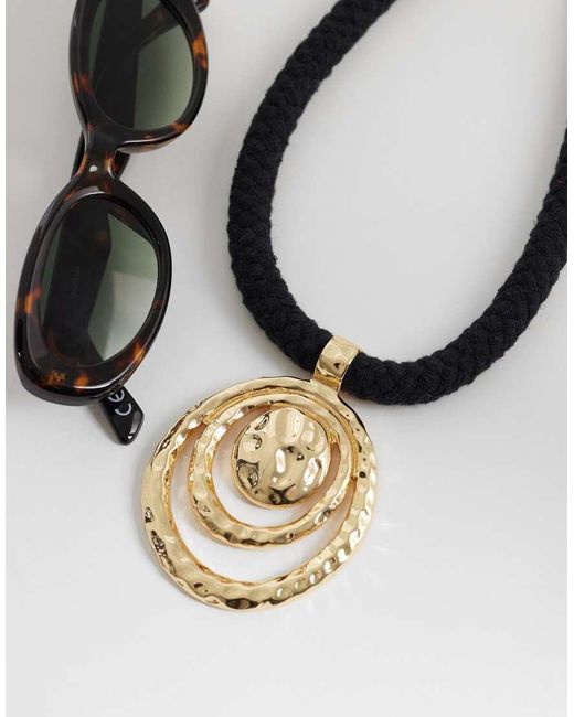 ASOS Metallic Corded Necklace With Hammered Swirl Pendant