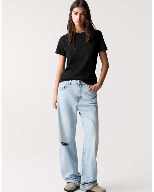 Pull&Bear Black Basic Short Sleeve T-shirt