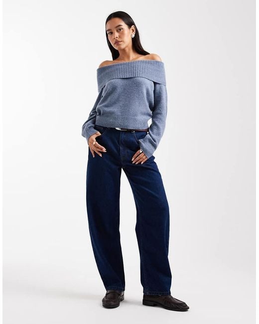 Hollister Blue Knitted Off The Shoulder Jumper