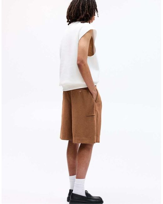 Pull&Bear Baggy Bermudashorts Van Linnenmix in het Brown voor heren