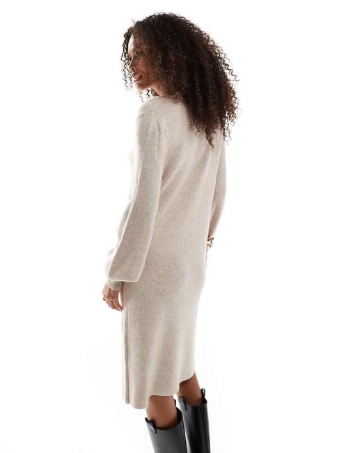 ONLY Natural V-Neck Knitted Midi Dress