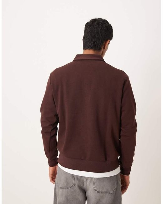 Mango Brown Cotton Mix Quarter Zip Top for men