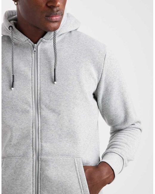 Brave Soul Gray Zip-through Hoodie With Drawcords for men