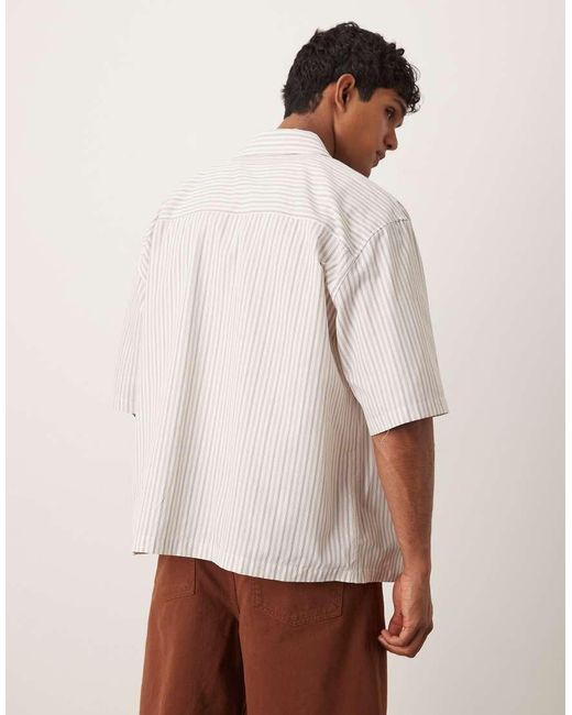 Camicia Oversize A Righe Con Ricamo Sul Petto di ASOS in White da Uomo